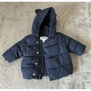 OLD NAVY Baby‎ 0-3M Lined Unisex Jacket Water-Resistant Blue Hood with Ears #443